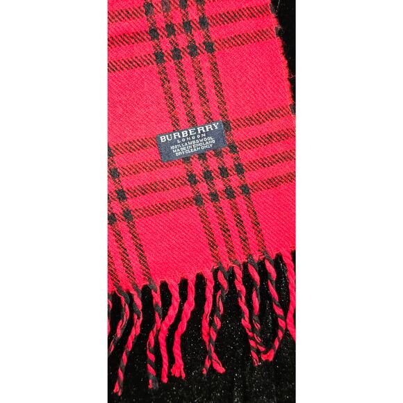 BURBERRYs of London 100% Lambswool RED Scarf Shawl Nova Check Vintage - Picture 3 of 8